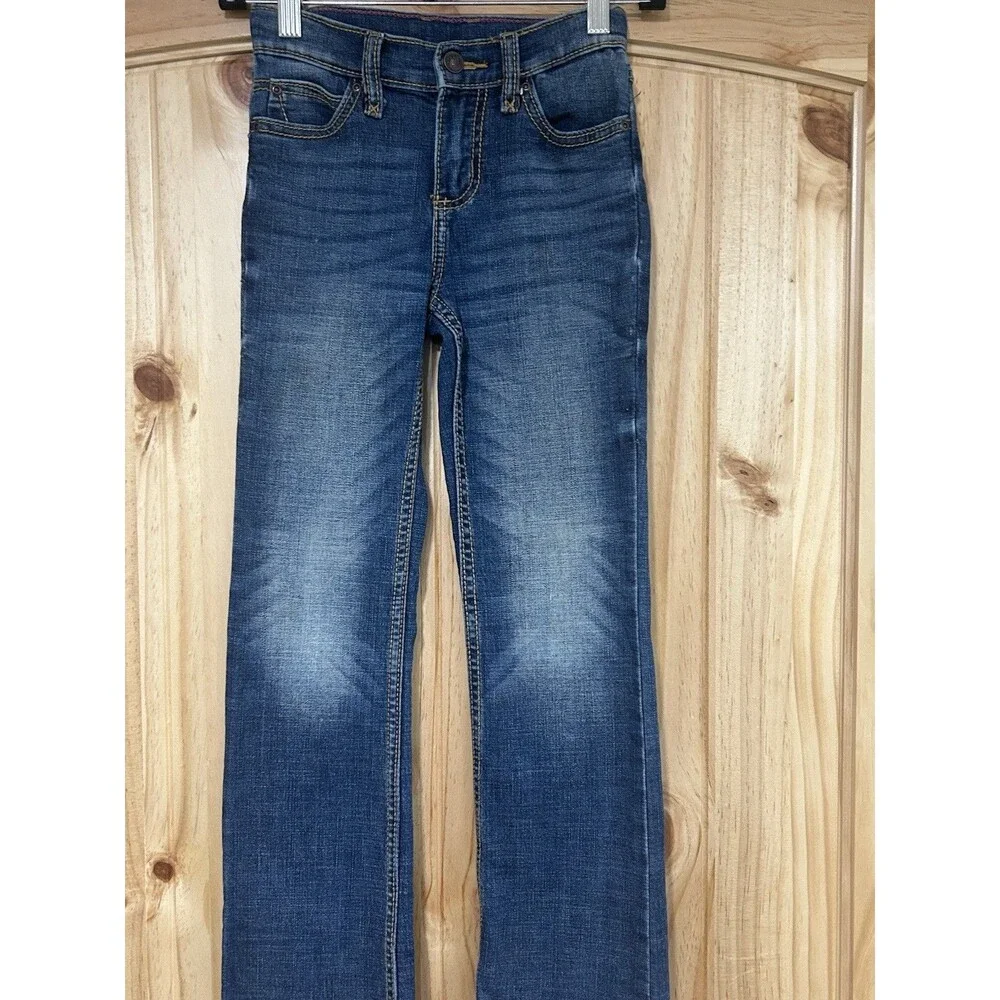 Wrangler Boys Jeans Size 10 Slim Adjustable Waist Cowboy Cut Embroidered Pockets